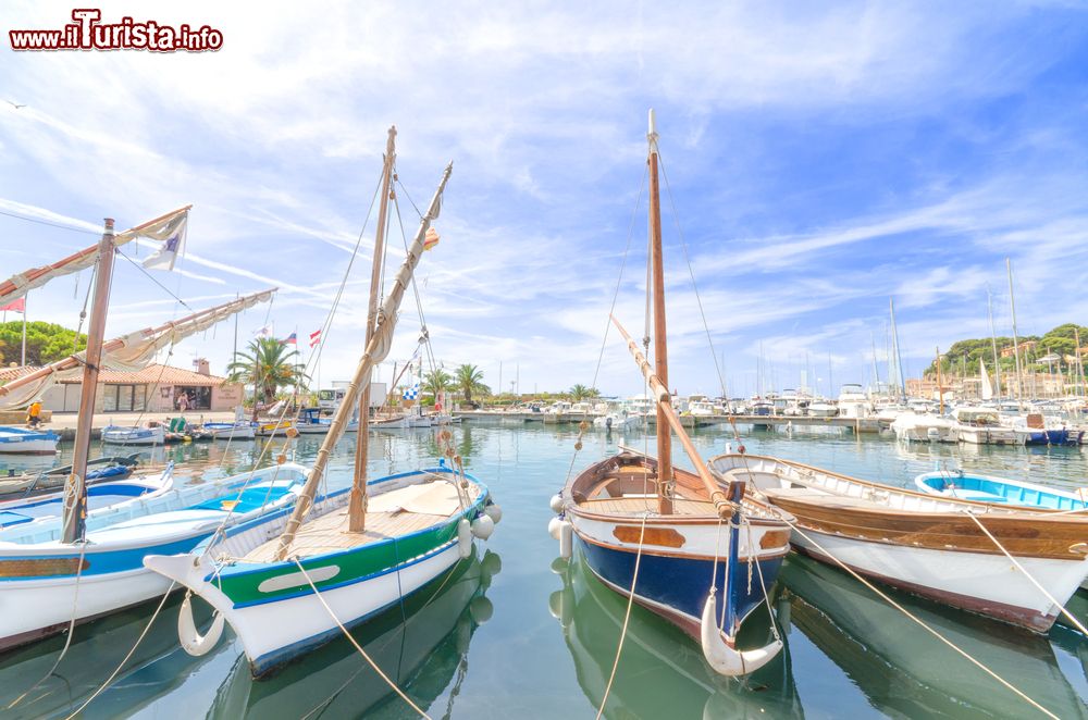 Immagine Piccole barche in legno al porto di Sanary-sur-Mer, Francia.