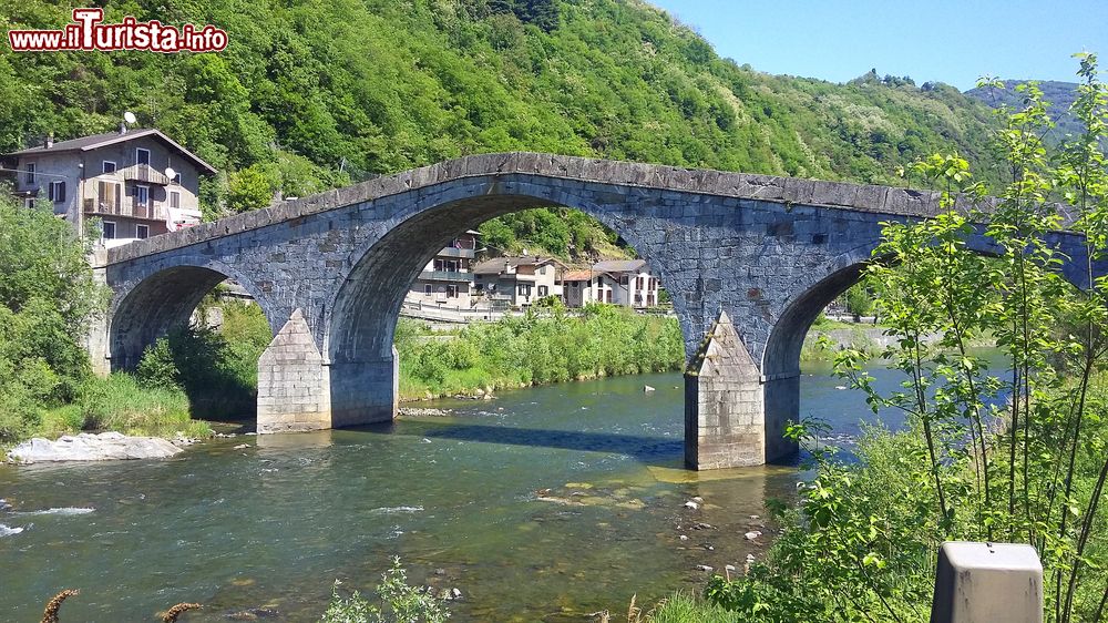 Immagine Ponte a schiena d'asino su un fiume in Val Masino, Lombardia.