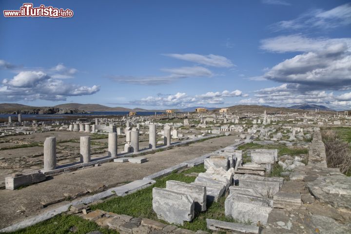 Immagine Rovine di Delos, Grecia. Colonne, capitelli e resti di antiche costruzioni costituiscono il prezioso patrimonio archeologico e culturale di questa isola delle Cicladi