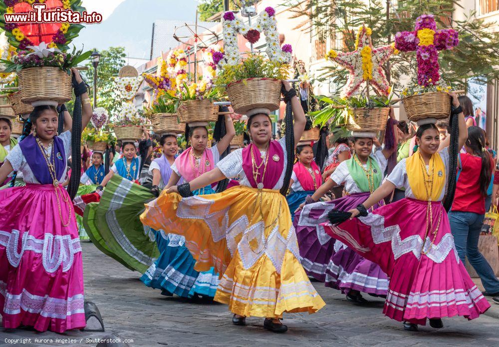 Immagine Ragazze vestite con abiti tradizionali in occasione di una sfilata legata alla Guelaguetza, la celebrazione più importante di Oaxaca, Messico - © Aurora Angeles / Shutterstock.com