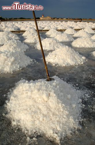 Immagine Saline di Trapani, Sicilia - Percorrendo la strada che da Trapani accompagna verso Marsala si può osservare un paesaggio alquanto insolito con specchi d'acqua divisi da strisce sottili di terra che sembrano quasi formare una scacchiera irregolare. A fare da protagonisti sono mucchi di sale accatastati. Siamo lungo la Via del Sale con i suoi mulini e il museo con la Riserva Naturale Orientata delle Saline di Trapani e Paceco © luigi nifosi / Shutterstock.com