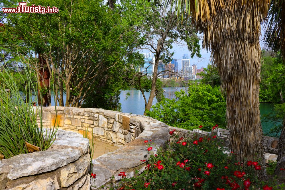 Immagine Skyline della città di Austin dallo Zilker Park, Texas (USA). Qui ci si può rilassare con una passeggiata a piedi (o in bici) lungo il lago Lady Bird.