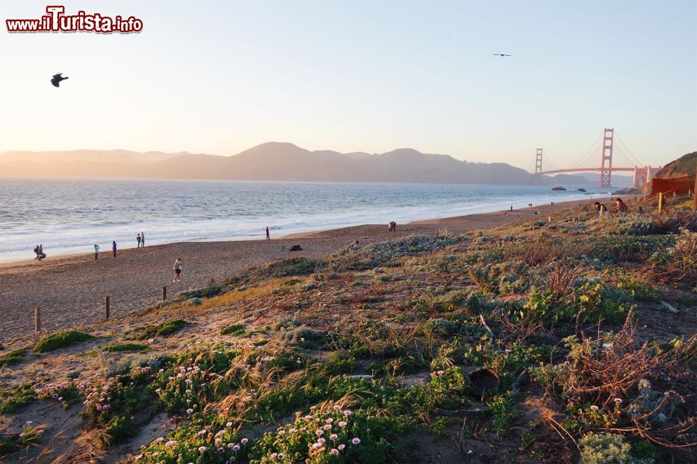 Immagine Spiaggia San Francisco al tramonto con vista sul Golden Gate