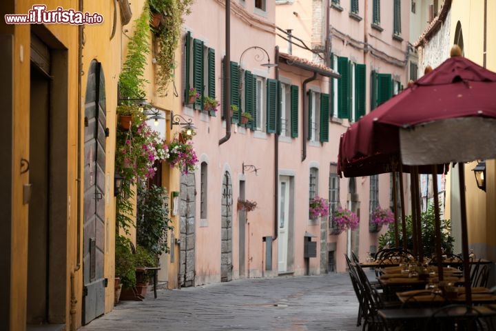 Immagine Fra i vicoli del borgo di Cortona, Toscana  - Dimore tinteggiate con i colori pastello, vasi di fiori profumati appesi ai balconi per abbellirne le facciate, infissi in legno dipinti: passeggiando per vicoli e stradine di Cortona si può ammirare questo suggestivo scorcio panoramico offerto da uno dei borghi medievali più caratteristici della Toscana © wjarek / Shutterstock.com