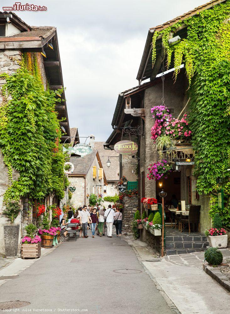 Immagine Turisti a passeggio nel borgo medievale di Yvoire, località sul Lago Lemano, nella regione francese dell'Alvernia-Rodano-Alpi - © Julia Kuznetsova / Shutterstock.com