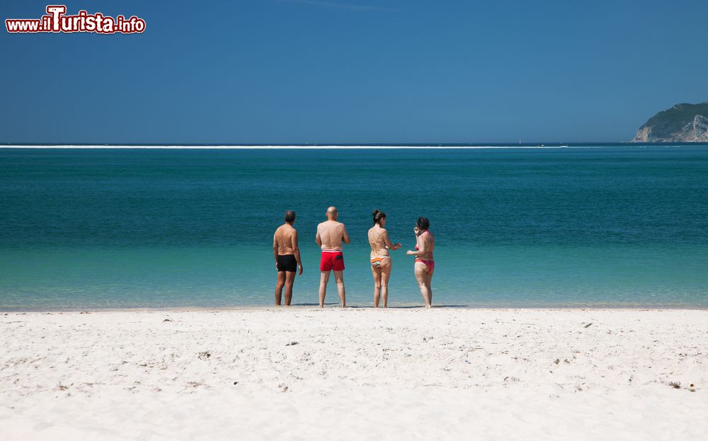 Immagine Un gruppo di adulti sulla spiaggia di Troia, nei pressi di Setubal, Portogallo. Le sue spiagge si estendono per oltre 18 chilometri.