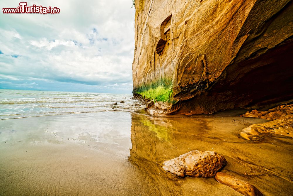 Immagine Un tratto della scogliera rocciosa di Columbus Bay, Trinidad, America Centrale. Le sue attrazioni naturali fra cui rocce, grotte e piantagioni di cocco oltre al mare calmo rendono questa baia perfetta per tutti.