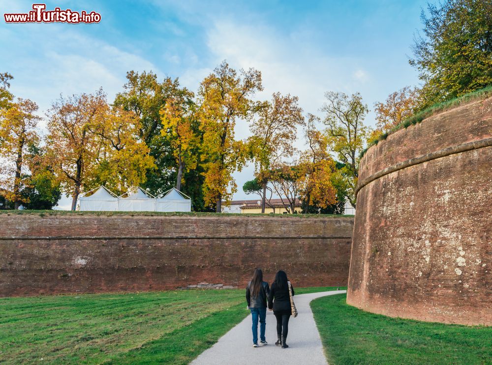 Immagine Un tratto delle mura fortificate di Lucca, Toscana. Si tratta del secondo più importante esempio di mura costruite in Europa secondo i principi di fortificazione alla moderna. Mai utilizzata a scopo difensivo, questa costruzione si articola in 12 cortine e 11 baluardi.