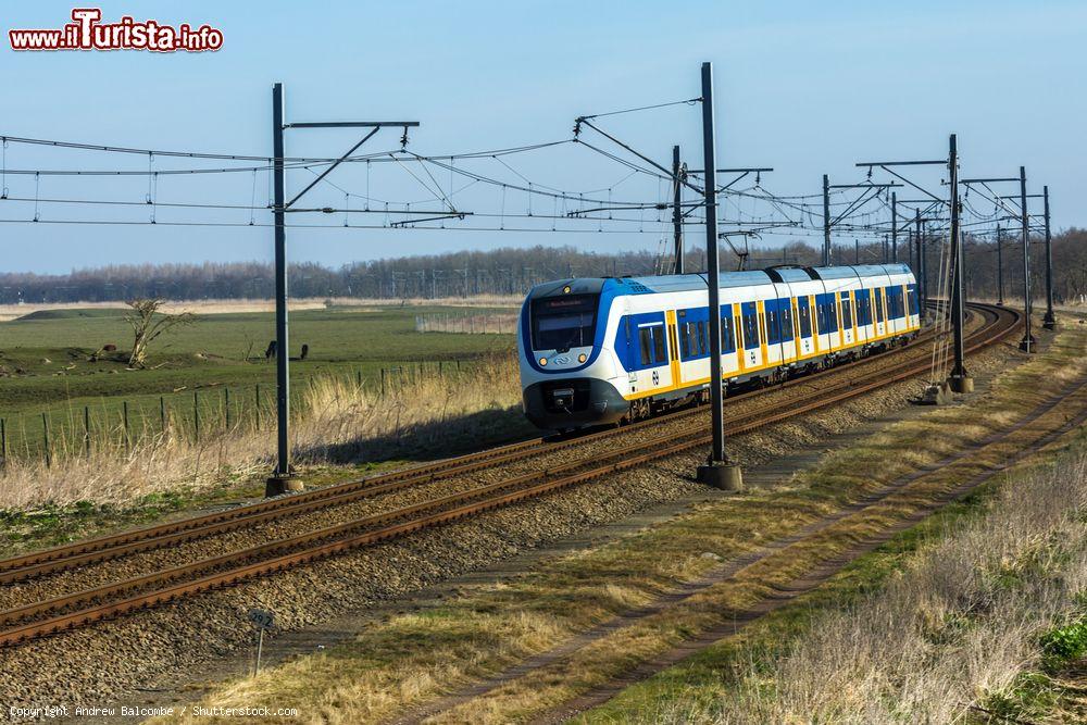 Immagine Un treno olandese attraversa le campagne della provincia di Flevoland, Paesi Bassi - © Andrew Balcombe / Shutterstock.com