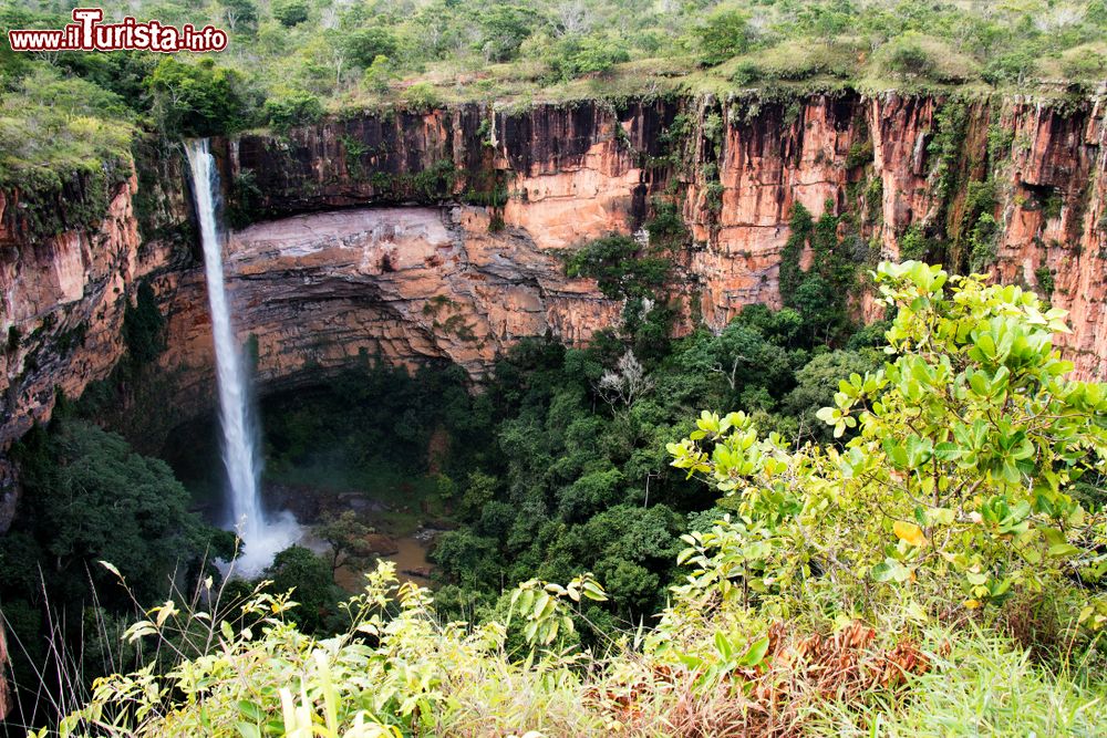 Immagine Una cascata al parco nazionale Chapada dos Guimaraes, Cuiaba, Mato Grosso. E' uno dei paesaggi naturali più suggestivi che si possono ammirare in questa zona del Brasile.