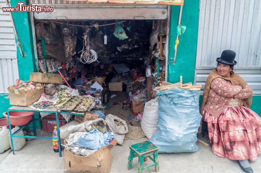 Immagine Una piccola bottega al mercato delle streghe di El Alto, Bolivia. In  questo paese del Sud America la stregoneria è abbastanza praticata e nelle città si svolgono mercati dedicati proprio alle streghe. Potete trovarvi elisir d'amore, bambole woodoo e tanti altri amuleti - © Matyas Rehak / Shutterstock.com