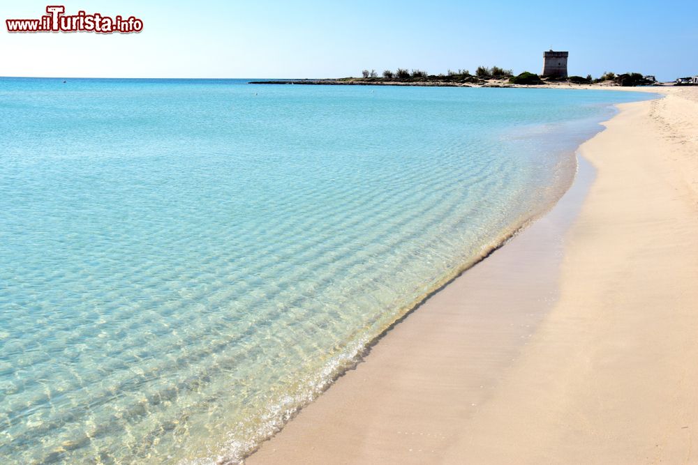 Immagine Una spiaggia di sabbia bianca vicino a Porto Cesareo in Salento, Puglia. Situata in provincia di Lecce, questa località si affaccia sulla costa ionica.