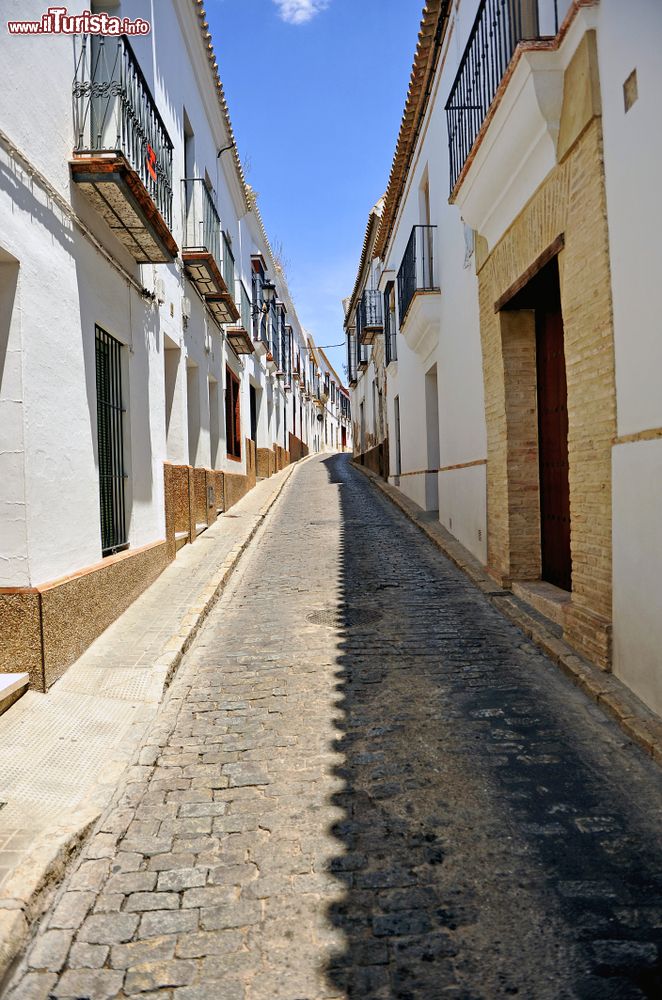 Immagine Una stradina con pavimentazione acciottolata nel cuore di Carmona, Spagna.