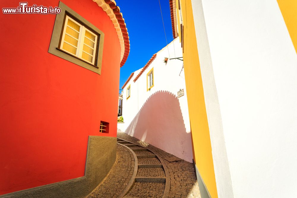 Immagine Una suggestiva stradina colorata del borgo di Monchique, Portogallo, nel pomeriggio.