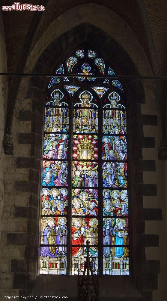 Immagine Una vetrata della collegiata Saint-Ursmer a Binche, Belgio. La storia di questa cattedrale ha inizio nel XII° secolo. Sorge a sud di Grand' Place ed è stata quasi tutta restaurata fra il XV° e il XVI° secolo - © skyfish / Shutterstock.com