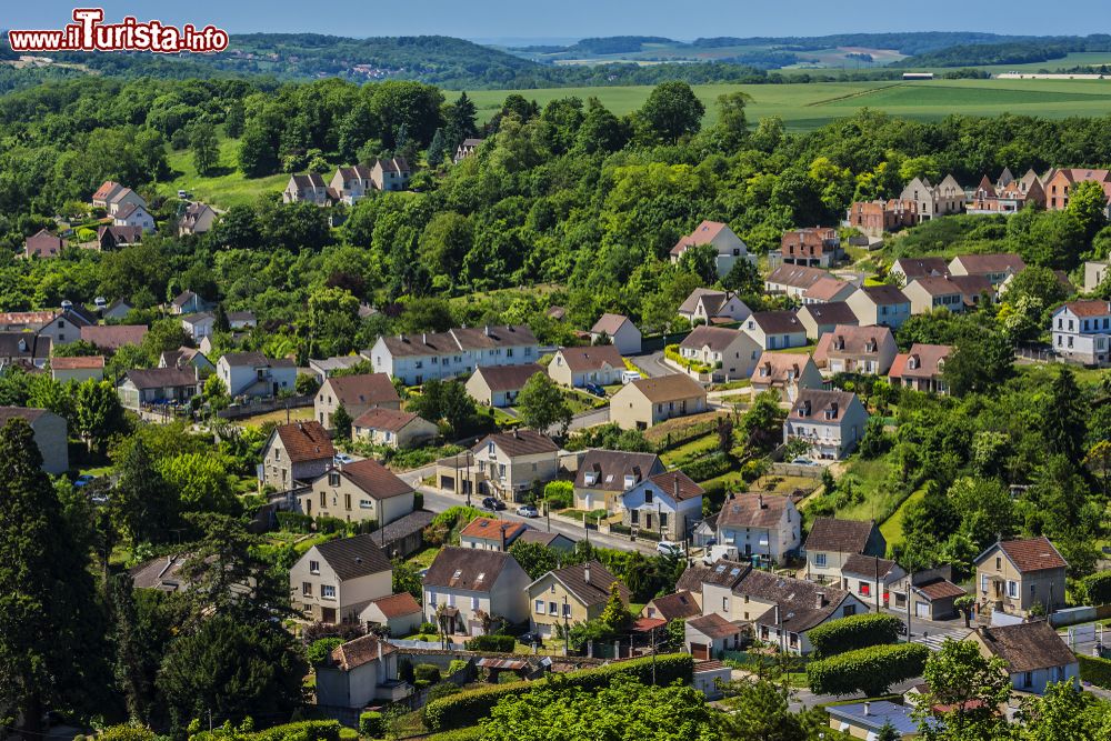 Immagine Veduta dall'alto della Tour Cesar del villaggio medievale di Provins, Francia, immerso nella natura.