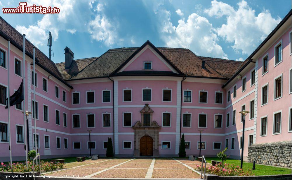 Immagine Veduta del castello Gayerhofen a Bludenz, Austria. Famoso per le sue tinte rosa chiaro, l'edificio è stato costruito a partire dal 1222 dai conti Von Wenderberg - © Karl Allen Lugmayer / Shutterstock.com