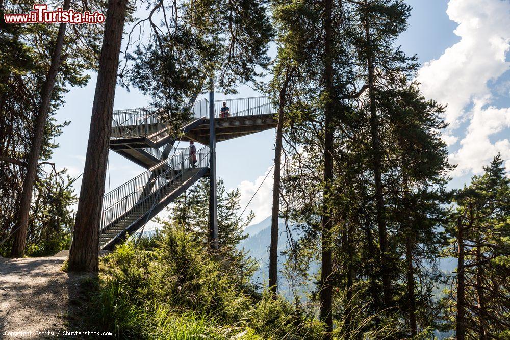 Immagine Veduta della piattaforma II Spir vicino a Flims, Svizzera. Realizzata in legno di larice, ha la forma di un triangolo che la rende simile a una grande rondine. Da qui si può ammirare un panorama a 360° sulla valle del Reno - © Oscity / Shutterstock.com