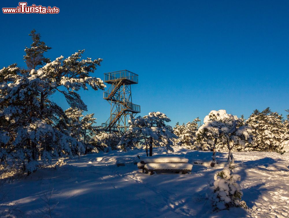 Immagine Veduta di Vetatoppen innevata dalla torre di Fredrikstad, Norvegia.