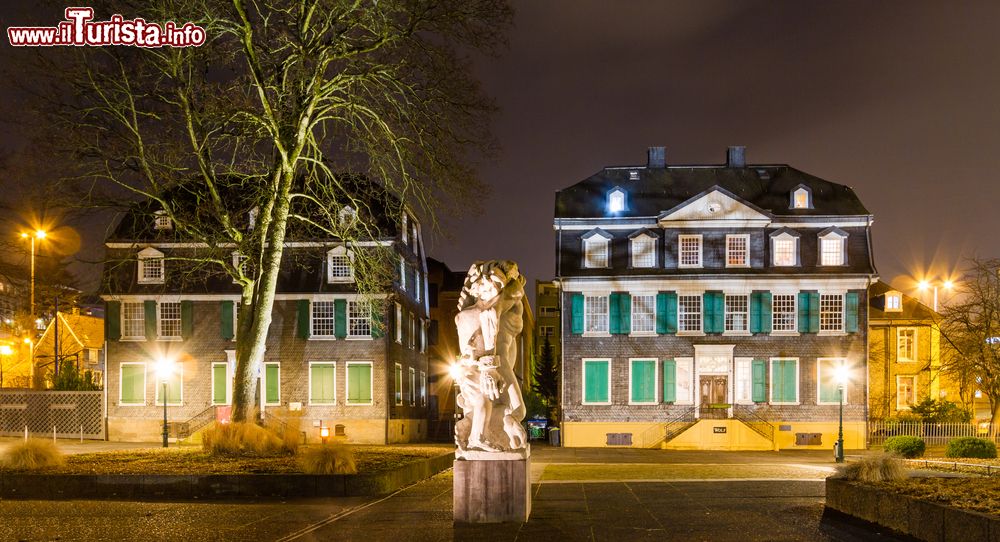 Immagine Veduta notturna della Engels House a Wuppertal, Germania. Una delle cinque case di proprietà della famiglia Engels (seppur non quella in cui nacque Friedrich), questo edificio storico rappresenta il tipico esempio di architettura della regione.