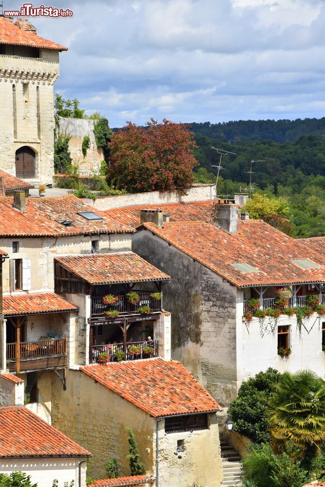 Immagine Veduta sui tetti di Aubeterre-sur-Dronne, Francia. Questo villaggio seduce i visitatori con le sue belle case disposte ad anfiteatro con vista sul fiume Dronne.