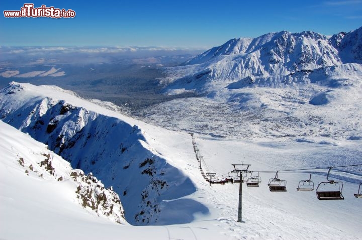 Immagine Sciare a Zakopane sul picco di Kasprowy Wierchk, Polonia. Questa vetta dei Tatra occidentali, al confine polacco slovacco, raggiunge i 1987 metri di altezza.