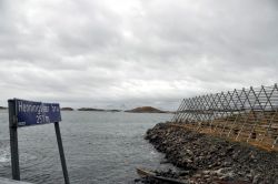 Ponte ingresso a Henningsvaer i graticci stoccafissi 