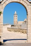 La strada acciottolata e la cattedrale di Trani, Puglia, Italia.


