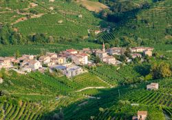 Vigneti di Cartizze e cantine nell'area di Valdobbiadene, provincia di Treviso, Veneto. Qui si producono i vini Prosecco. 
