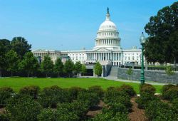 Entrata est del Campidoglio di Washington DC - Scorcio panoramico sull'ingresso est dello State Capitol. Tutt'attorno alla sede del Congresso sorge un parco che ricopre un'area di ...