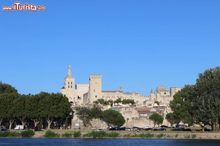 Immagine Il complesso del Palazzo dei Papi fotografato dalla rive del fiume Rodano ad Avignone