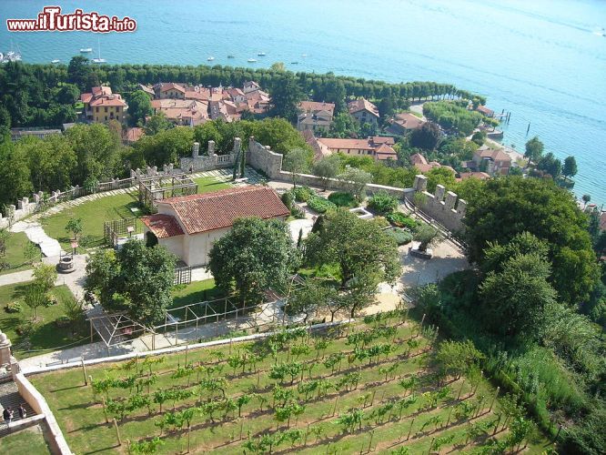 Immagine I giardini della Rocca di Angera fotografati dalla cima del castello, da dove si gode di un magnifico panorama su buona parte della porzione centro-meridionale del Lago Verbano (Maggiore) - © www.isoleborromee.it/