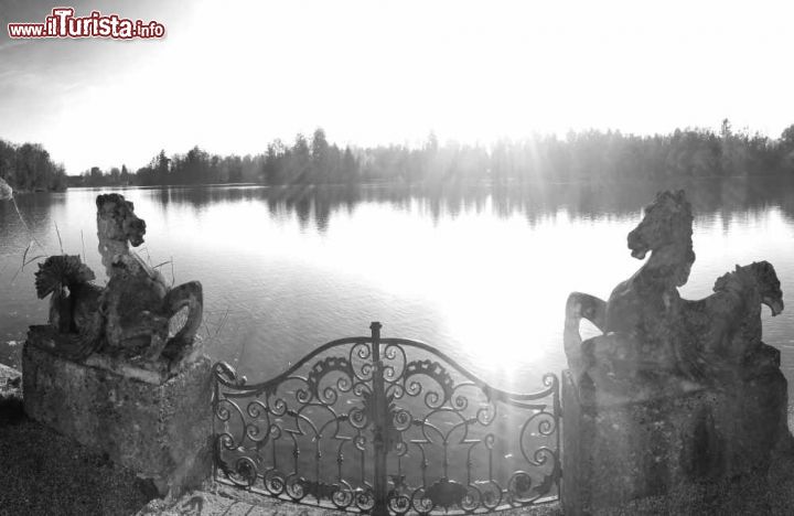 Immagine Una suggestiva immagine in vbianco e nero dall'hotel di lusso Schloss Leopoldskron, e il suo vicino lago