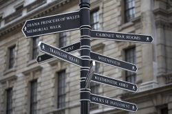 Indicazioni turistiche davanti al Churchill Museum di Londra