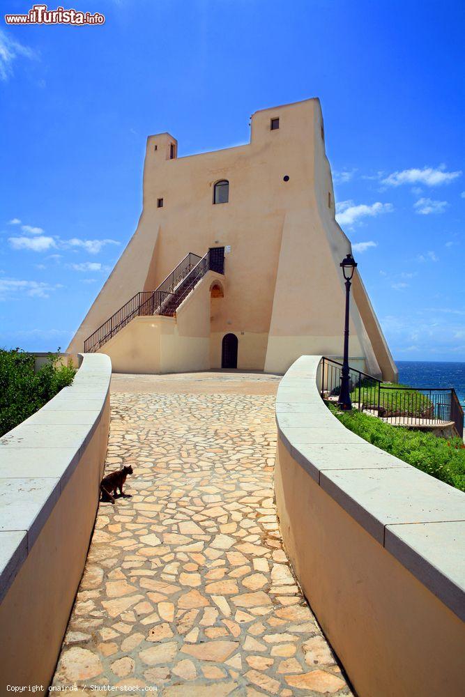 Immagine Il ponte che conduce alla torre Truglia di Sperlonga, Lazio. E' uno degli edifici simbolo di Sperlonga oltre che fra i più più facilmente riconoscibili dalla spiaggia e dal litorale del Circeo - © onairda / Shutterstock.com